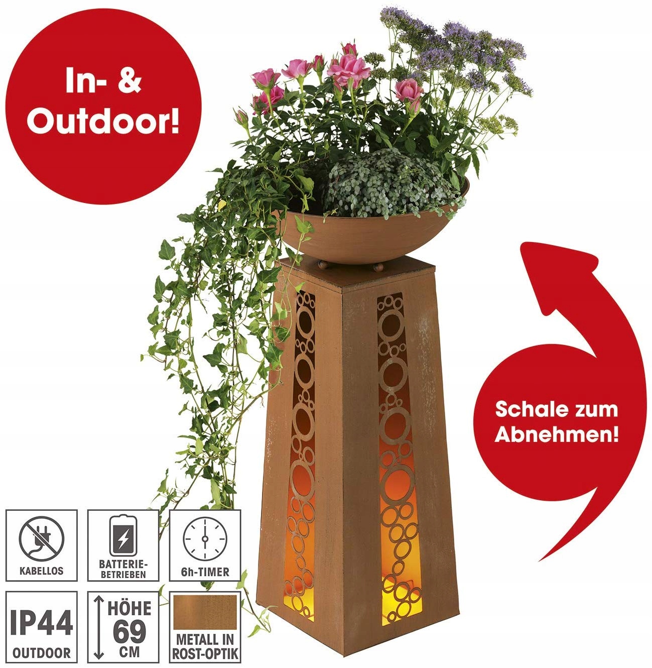 Easymaxx kvetináč 72 cm x 34 x 69 cm, kov, odtiene hnedej a béžovej